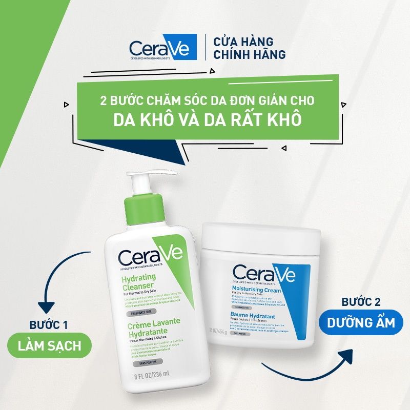 Sữa Rửa Mặt Dưỡng Ẩm, Làm Sạch Sâu Dành Cho Da Thường & Da Khô Cerave Developed With Dermatologists Hydrating Cleanser