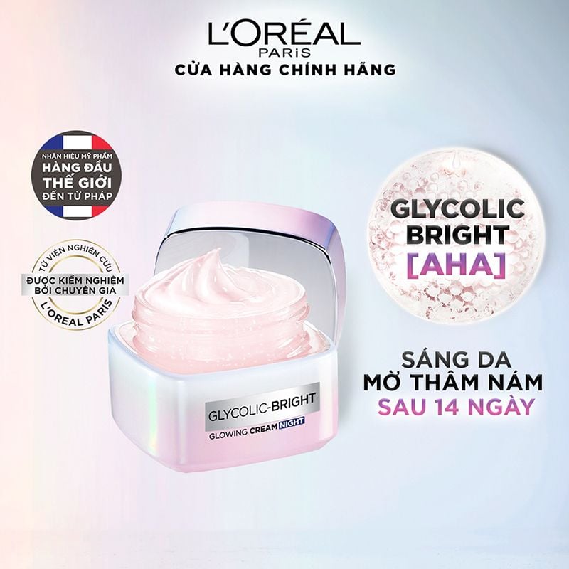 Kem Dưỡng Da Hỗ Trợ Mờ Thâm Nám Ban Đêm L'Oreal Glycolic Bright Glowing Cream Night