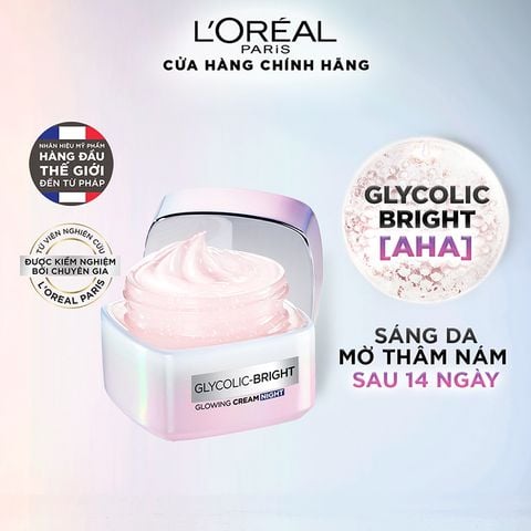 Kem Dưỡng Da L'Oreal Hỗ Trợ Mờ Thâm Nám Ban Đêm Glycolic Bright Glowing Cream Night 50ml