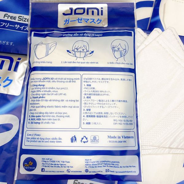  [Túi 5 Cái] Khẩu Trang Ngăn Khói Bụi & Vi Khuẩn 4D Jomi 