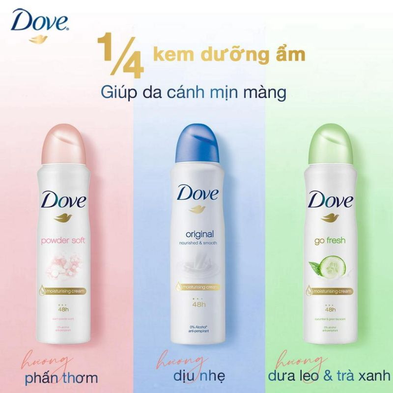 Xịt Khử Mùi Dưỡng Ẩm Vùng Da Dưới Cánh Tay Dove