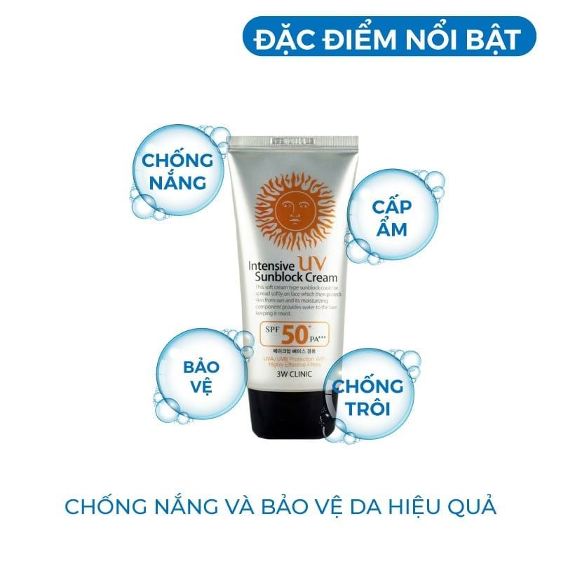 Kem Chống Nắng 3W Clinic Dành Cho Mọi Loại Da Intensive UV Sunblock Cream SPF50 PA+++ 70ml