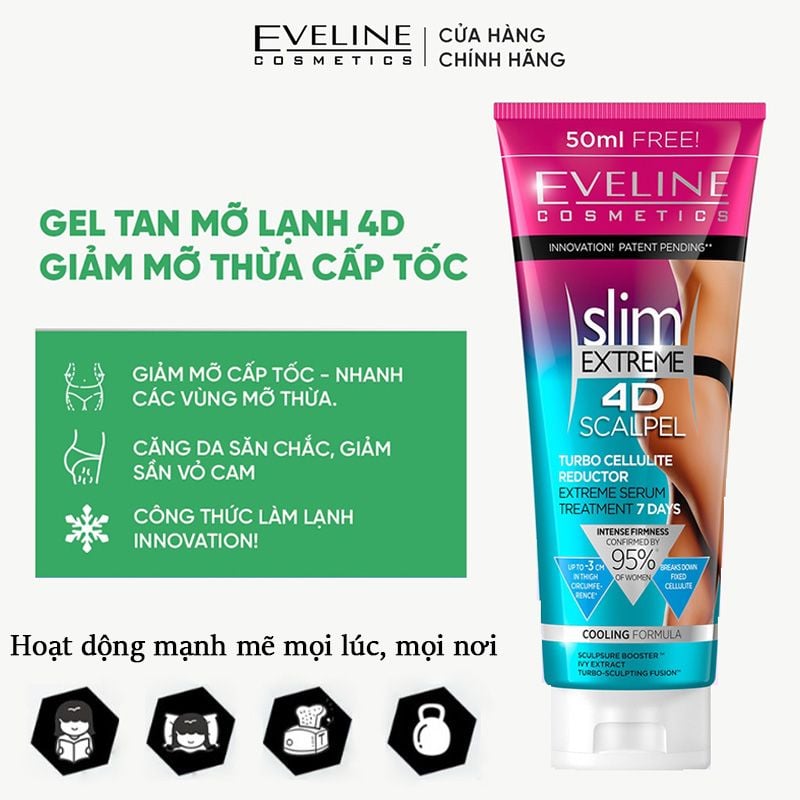 Gel Tan Mỡ  Eveline Cosmetics Căng Da Cấp Tốc Slim Extreme 4D Scalpel Turbo Cellulite Reductor 250ml