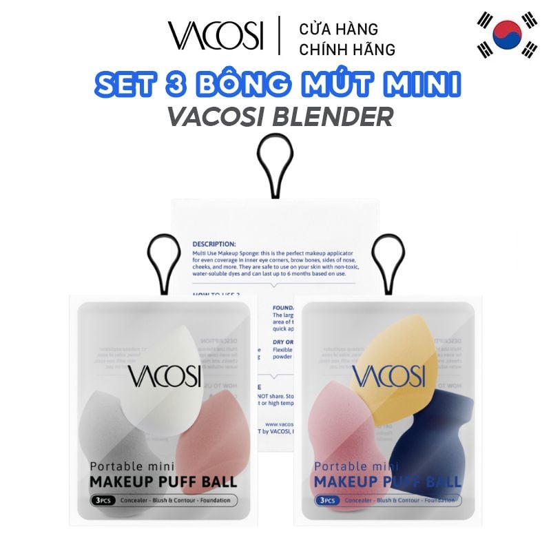 Set 3 Mini Bông Mút Trang Điểm Vacosi Mini Blender