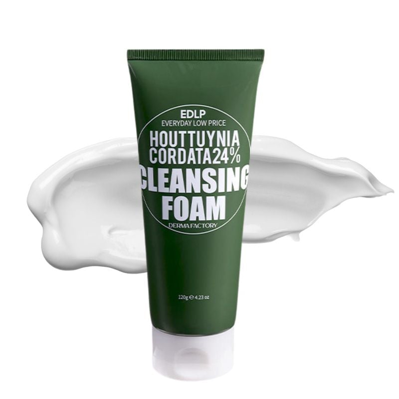 Sữa Rửa Mặt Derma Factory Làm Sạch Dịu Nhẹ Chiết Xuất Diếp Cá EDLP Houttuynia Cordata 24% Cleansing Foam 120g