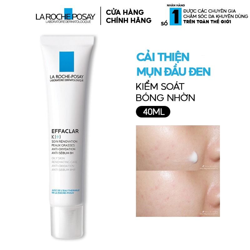 Kem Dưỡng La Roche-Posay Cải Thiện Mụn Đầu Đen, Bóng Nhờn Effaclar K+ Oily Skin Renovating Care Anti-Oxidant Anti-Sebum 8hr 40ml