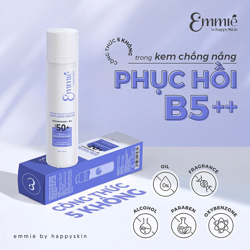 Kem Chống Nắng Dưỡng Ẩm, Phục Hồi Dành Cho Da Nhạy Cảm Emmié By Happyskin Urban Protect & Repair Airy Light Cream SPF50+ PA++++ 50g