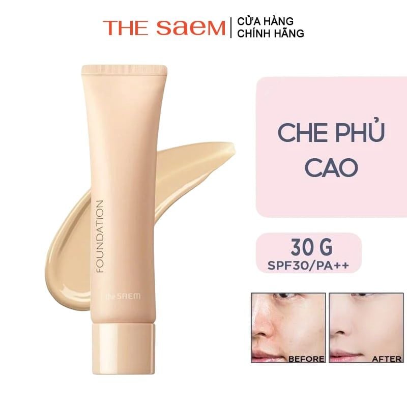 Kem Nền The Saem Che Phủ Tốt, Chiết Xuất Thiên Nhiên Airy Cotton Foundation SPF30/PA++