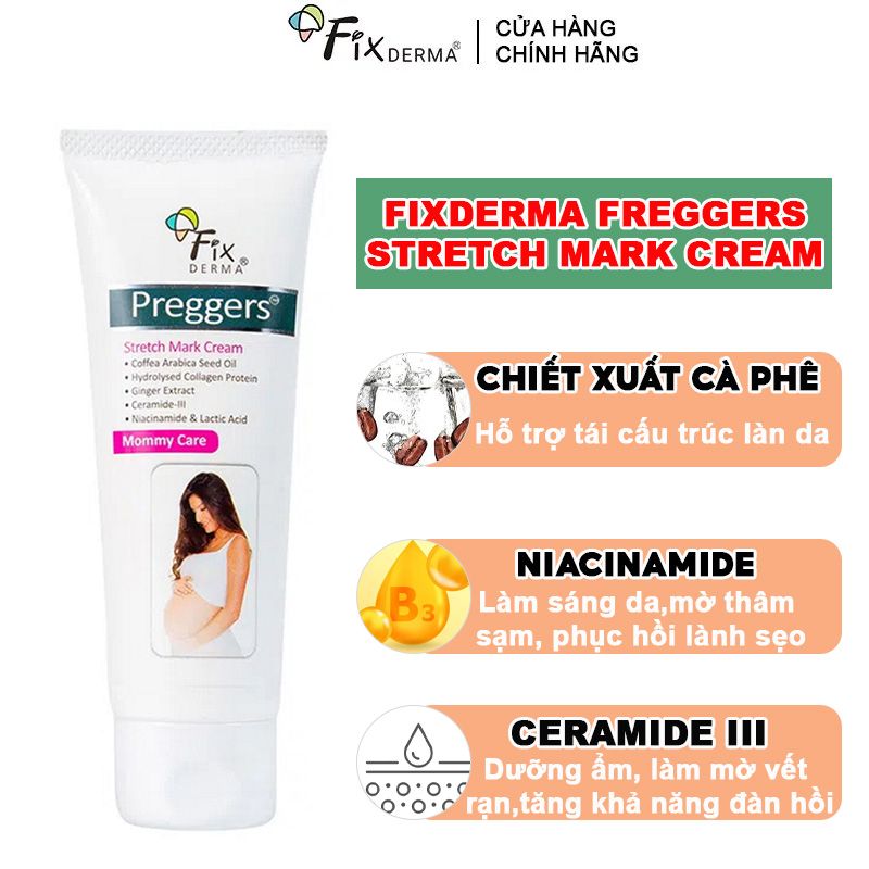 Kem Dưỡng Ẩm FIXDERMA Hỗ Trợ Mờ Vết Rạn Dành Cho Bà Bầu Preggers Stretch Mark Cream 60g