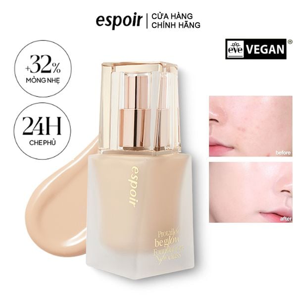  Kem Nền Espoir Thuần Chay, Căng Bóng Tự Nhiên Pro Tailor Be Glow Foundation New Class SPF27 PA++ 30g 