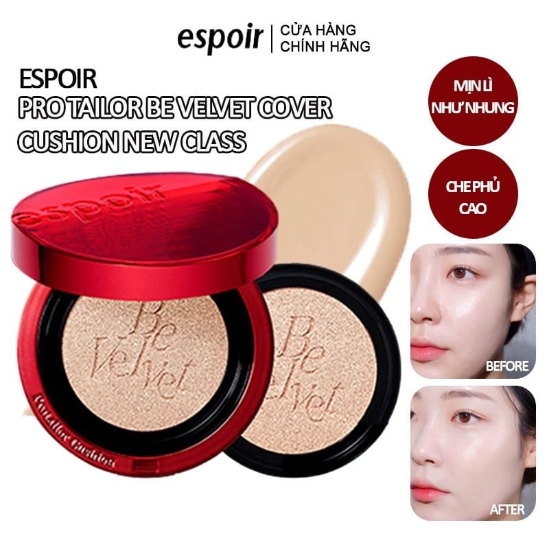 [Set 2 Lõi] Phấn Nước Che Phủ Cao Espoir Pro Tailor Be Velvet Cover Cushion New Class SPF34 PA++ (13gx2)