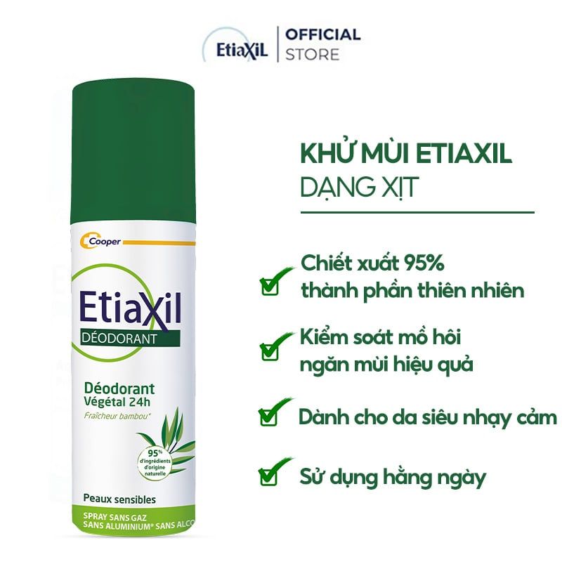 Xịt Khử Mùi Hàng Ngày Chiết Xuất Nha Đam Etiaxil Deodorant Vegetal 24H Spray Sans Gaz 100ml