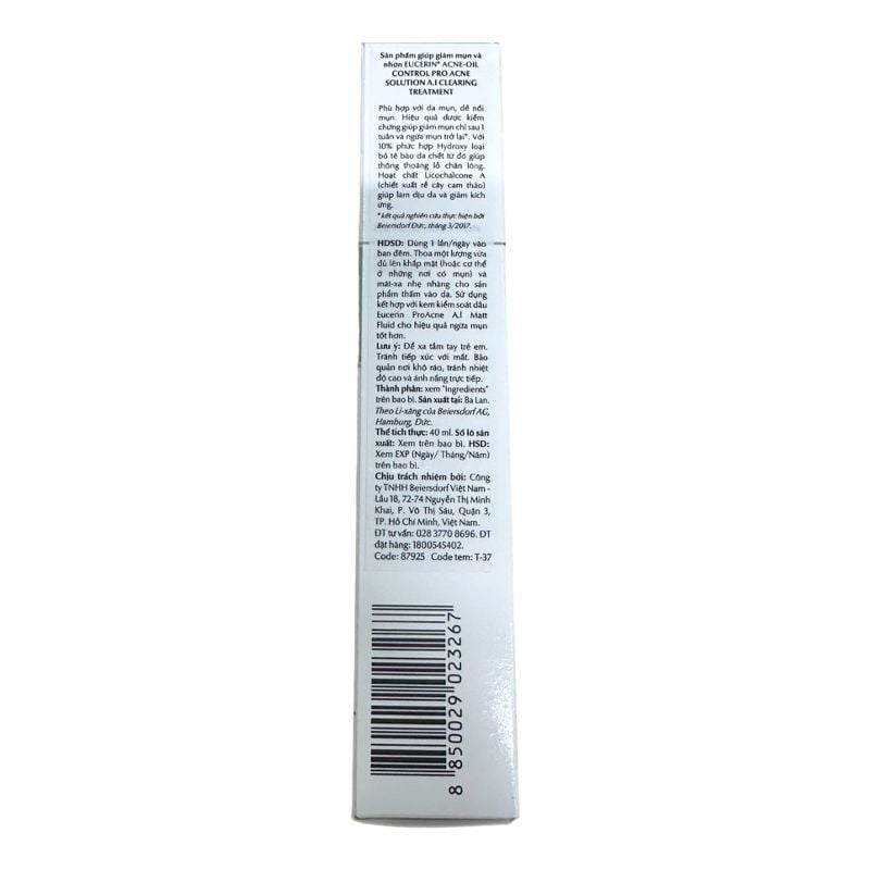 Tinh Chất Eucerin Hỗ Trợ Giảm Mụn, Mờ Vết Thâm Acne-Oil Control Pro Acne Solution A.I Clearing Treatment