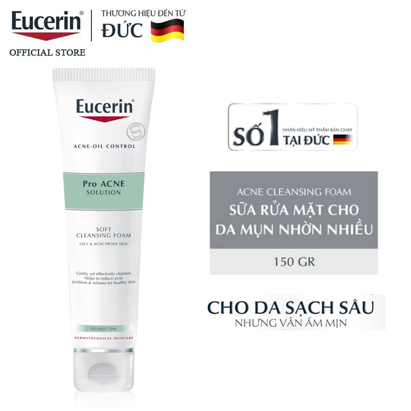 Sữa Rửa Mặt Eucerin Tạo Bọt Kiềm Dầu, Hỗ Trợ Giảm Mụn Acne-Oil Control Pro Acne Solution Soft Cleansing Foam