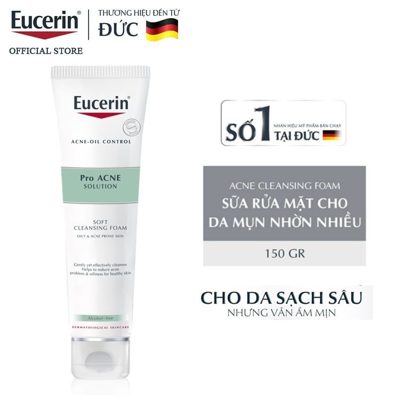 Sữa Rửa Măt Tạo Bọt Kiềm Dầu, Hỗ Trợ Giảm Mụn Eucerin Acne-Oil Control Pro Acne Solution Soft Cleansing Foam