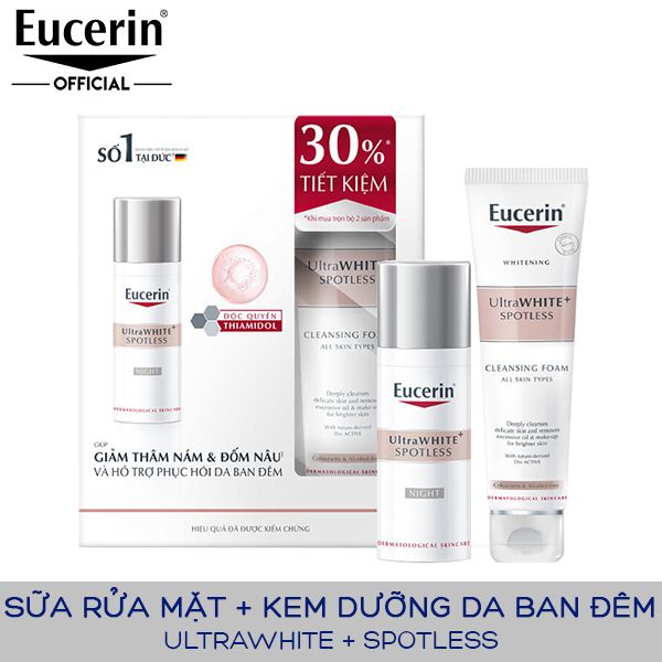 [2 Items] Bộ Dưỡng Sáng Da Và Hỗ Trợ Phục Hồi Da Ban Đêm Set Eucerin Whitening Ultrawhite+ Spotless Night 50ml + Cleansing Foam 150g