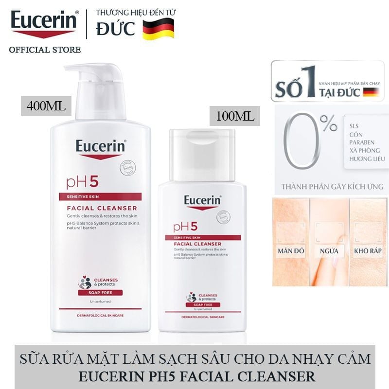 Sữa Rửa Mặt Làm Sạch Sâu Cho Da Nhạy Cảm Eucerin pH5 Facial Cleanser Sensitive Skin