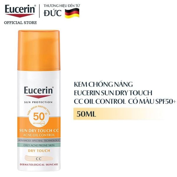  Kem Chống Nắng Eucerin Kiểm Soát Dầu, Nâng Tông Tự Nhiên Sun Dry Touch CC Oil Control SPF50+ 50ml 