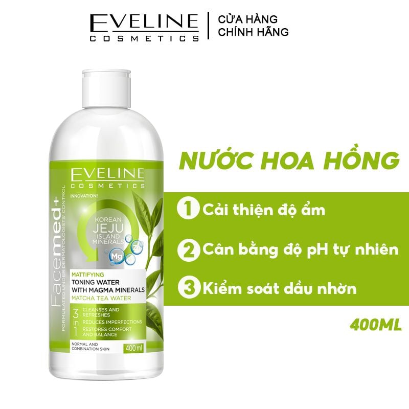 Nước Hoa Hồng Eveline Kiểm Soát Dầu Nhờn Facemed+ Mattifying Toning Water With Magma Minerals 400ml