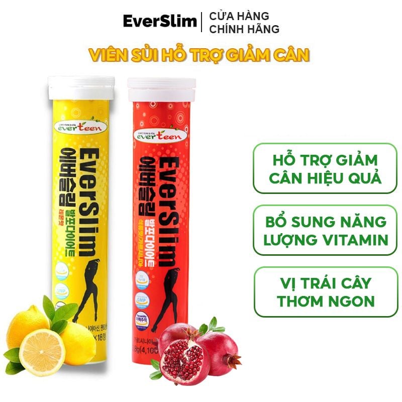 [18 Viên] Viên Sủi EverSlim Hỗ Trợ Giảm Cân Vị Chanh, Vị Lựu Flavor