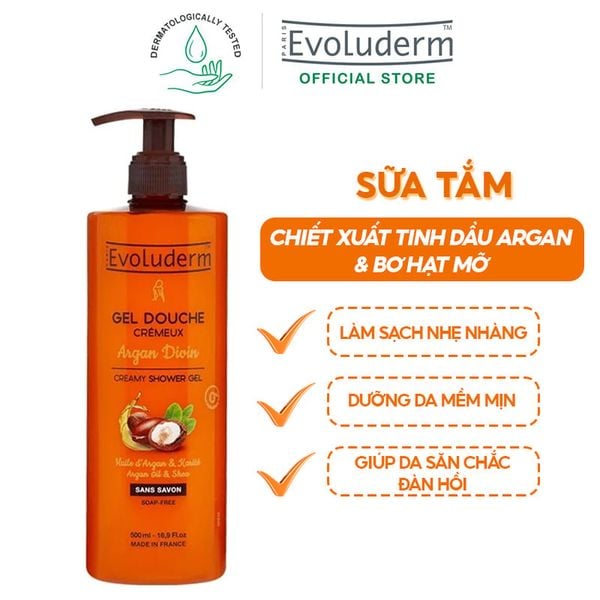 Sữa Tắm Dạng Gel Chiết Xuất Tinh Dầu Argan Và Bơ Hạt Mỡ Evoluderm Argan Divin Creamy Shower Gel 500ml