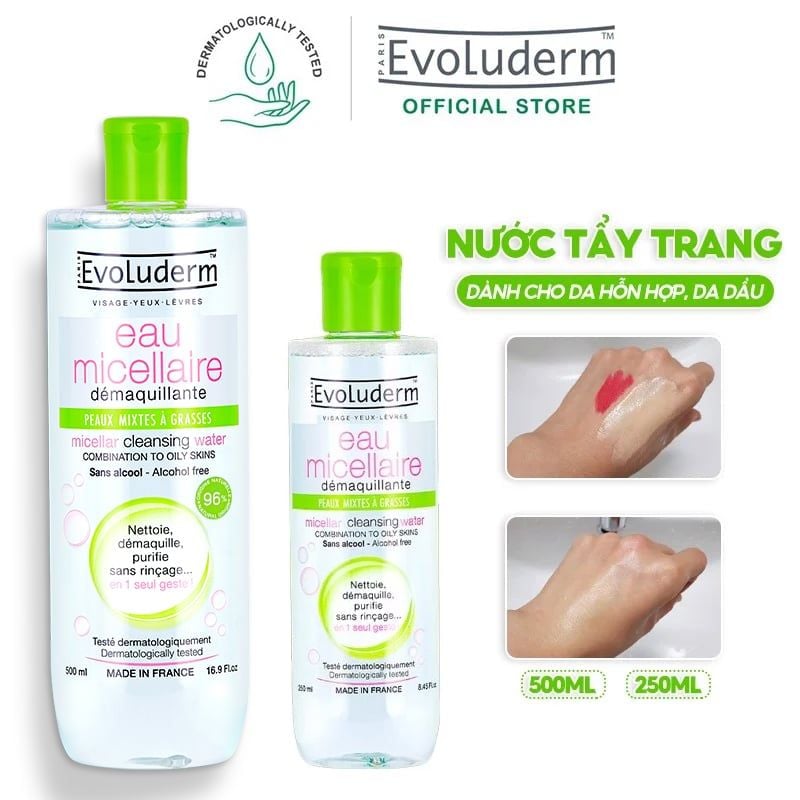 Nước Tẩy Trang Dành Cho Da Hỗn Hợp, Da Dầu Evoluderm Micellar Cleansing Water Combination To Oily Skins