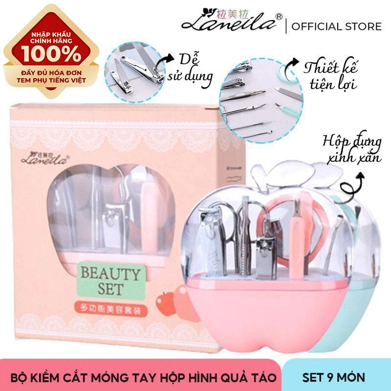 [NHẬP KHẨU][Set 9 Món] Bộ Kiềm Cắt Móng Tay Hộp Hình Quả Táo Lameila F0130