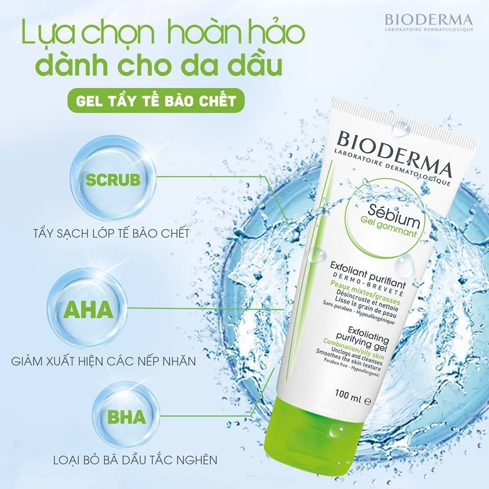 Gel Tẩy Tế Bào Chết Bioderma Cho Da Dầu Mụn Sebium Gel Gommant 100ml