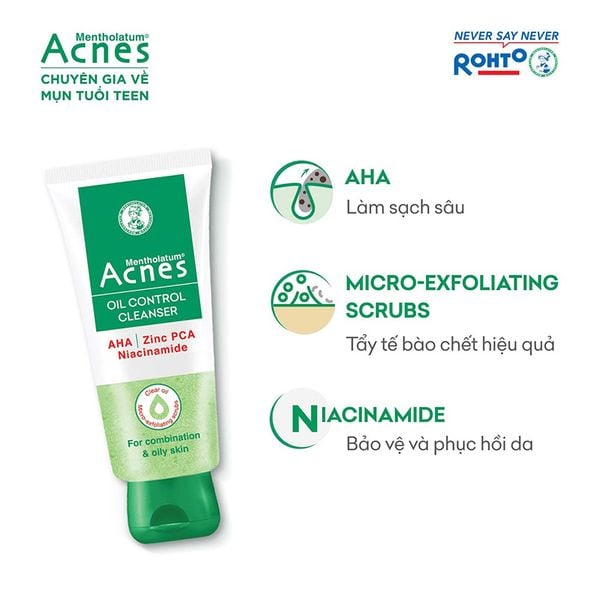  Gel Rửa Mặt Acnes Làm Sạch Sâu, Kiểm Soát Nhờn Oil Control Cleanser 100g 