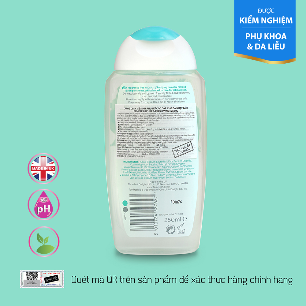 Dung Dịch Vệ Sinh Phụ Nữ Femfresh Dành Cho Da Nhạy Cảm Pure & Fresh Wash 250ml (Che tên sản phẩm khi giao hàng)