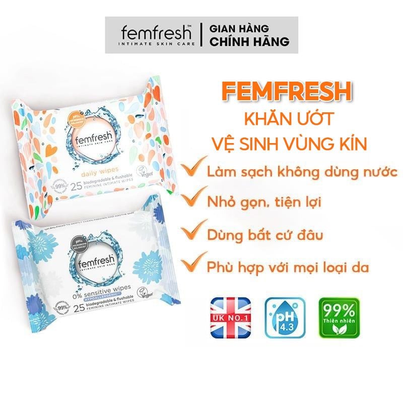 Khăn Ướt Vệ Sinh Vùng Kín Phụ Nữ Cao Cấp Femfresh Intimate Skincare Wipes (Che tên sản phẩm khi giao hàng)