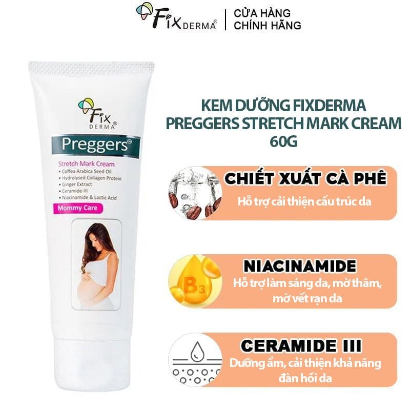 Kem Dưỡng Ẩm FIXDERMA Hỗ Trợ Mờ Vết Rạn Dành Cho Bà Bầu Preggers Stretch Mark Cream 60g