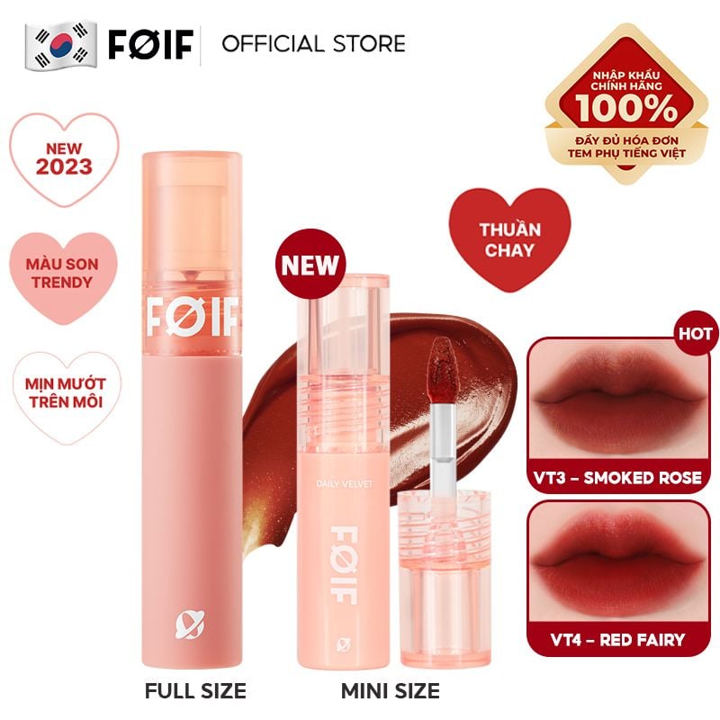 Son Kem Lì Hàn Quốc Thuần Chay, Mịn Mượt Lâu Trôi FOIF Daily Velvet Tint