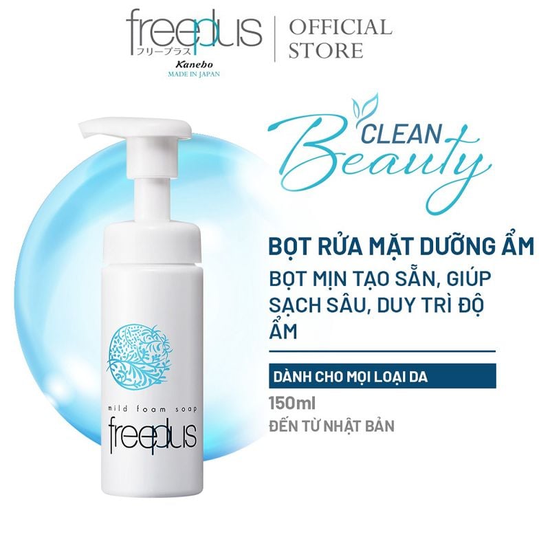 Bọt Rửa Mặt Làm Sạch Sâu, Dịu Nhẹ, Dưỡng Ẩm Freeplus Mild Foam Soap 150ml