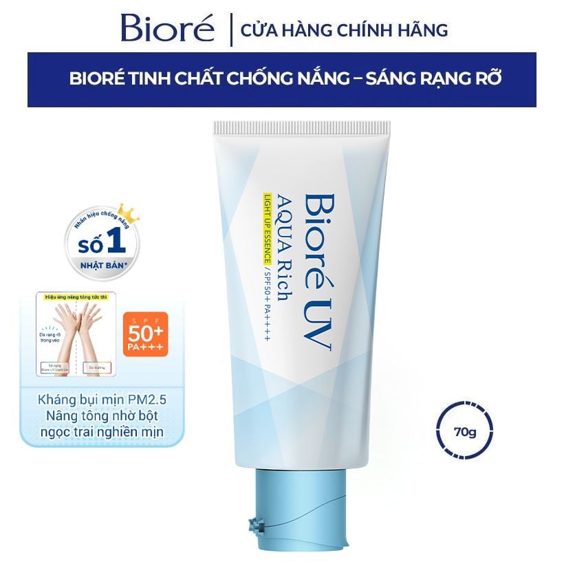 Tinh Chất Chống Nắng Giúp Da Sáng Rạng Rỡ Bioré UV Aqua Rich Light Up Essence SPF50+/++++ 70g