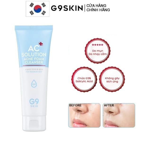 Sữa Rửa Mặt Tạo Bọt, Làm Sạch Sâu, Hỗ Trợ Ngừa Mụn G9Skin AC Solution Acne Foam Cleanser 120ml (date 2/2025)