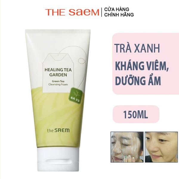 Sữa Rửa Mặt Giúp Hỗ Trợ Giảm Mụn, Cung Cấp Độ Ẩm The Saem Healing Tea Garden Green Tea Cleansing Foam 150ml