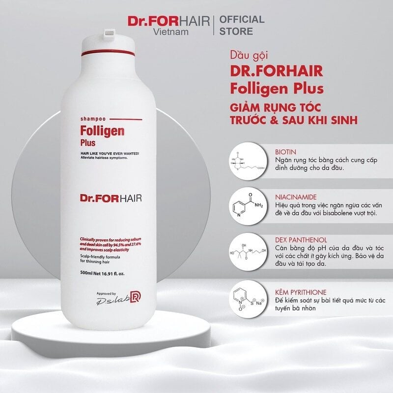 Dầu Gội Giảm Rụng Tóc, Giảm Dầu Dr.FORHAIR Folligen Plus Shampoo