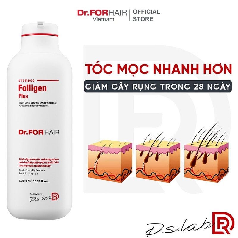 Dầu Gội Giảm Rụng Tóc, Giảm Dầu Dr.FORHAIR Folligen Plus Shampoo