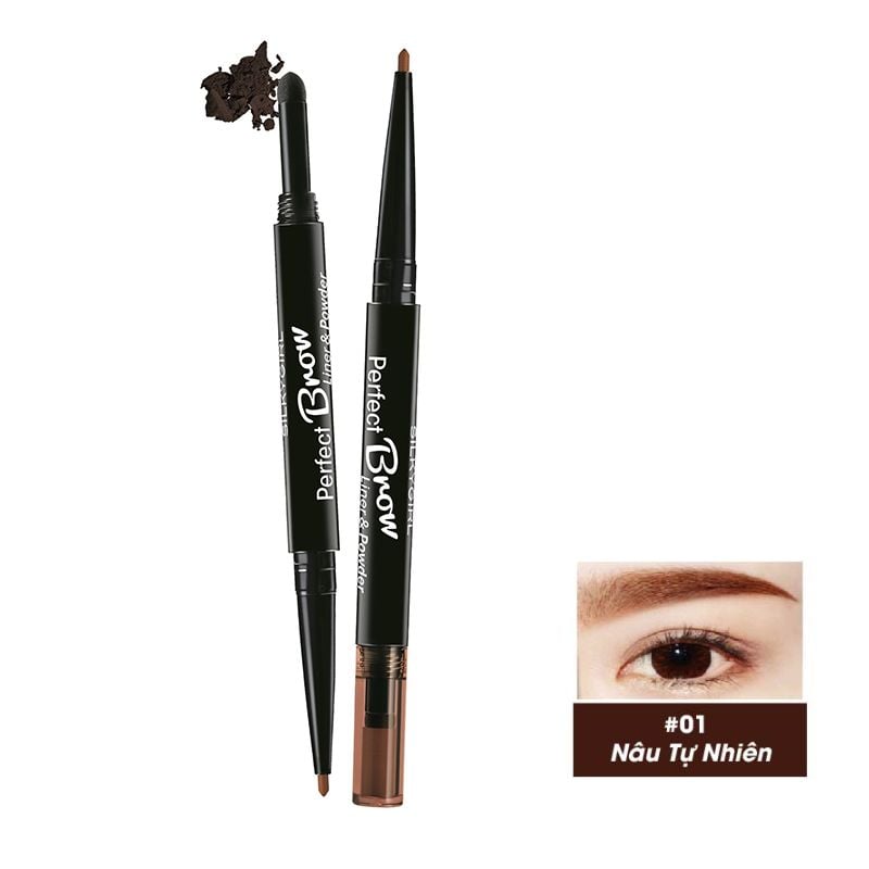 Chì Kẻ Mày Silkygirl Tạo Hiệu Ứng Nét Mày Tự Nhiên Perfect Brow Liner & Powder 0.5g #02 DARK BROWN