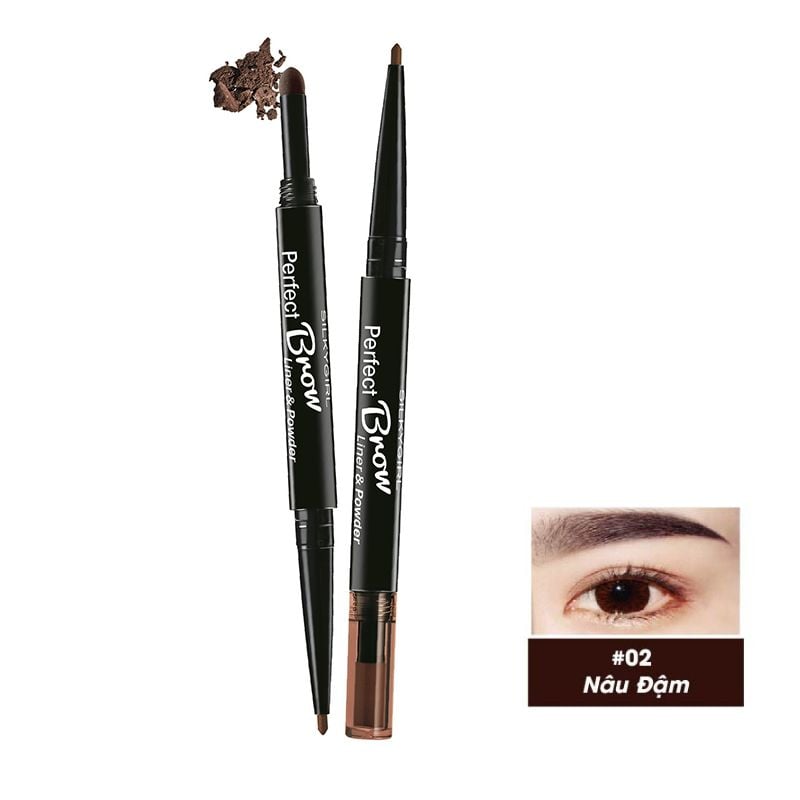 Chì Kẻ Mày Silkygirl Tạo Hiệu Ứng Nét Mày Tự Nhiên Perfect Brow Liner & Powder 0.5g #02 DARK BROWN