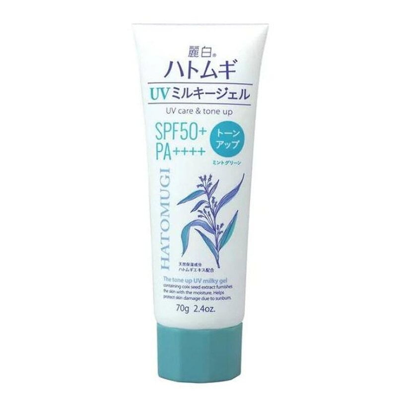 Kem Chống Nắng Nâng Tông Dành Cho Da Dầu Màu Xanh Bạc Hà Hatomugi UV Care & Tone Up Milky Gel SPF50+ PA++++ Mint Green 70g