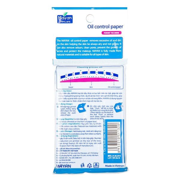  Giấy Thấm Dầu Mayan Oil Control Paper (100 Tờ/Gói) 