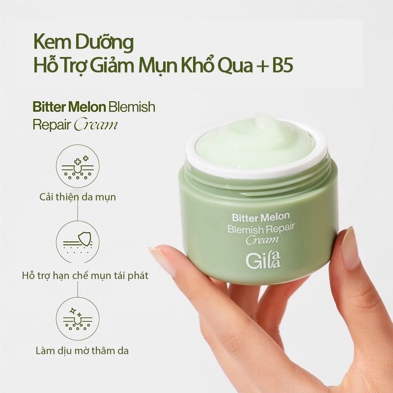 Kem Dưỡng Chiết Xuất Khổ Qua & B5 Giúp Cải Thiện Da Mụn Gilaa Bitter Melon Blemish Repair Cream 50ml