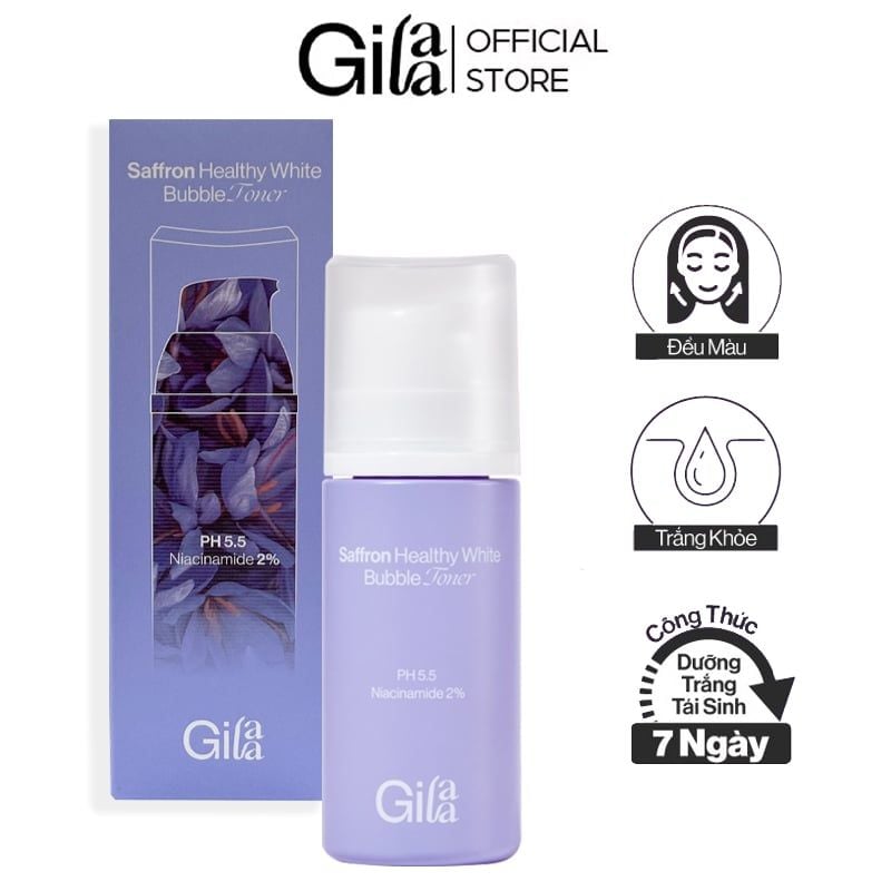 Nước Hoa Hồng Gilaa Dưỡng Trắng Da Chiết Xuất Nhụy Hoa Nghệ Tây Saffron Healthy White Bubble Toner 100ml
