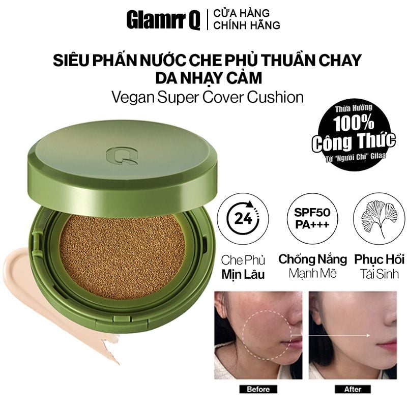 Phấn Nước Kiềm Dầu, Che Phủ Cao GLAMRR Q Vegan Super Cover Cushion SPF50+/PA+++