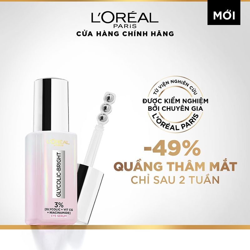 Serum L'oreal Dưỡng Sáng, Mờ Thâm Vùng Mắt Paris Glycolic - Bright Dark Circle Eye Serum 20ml