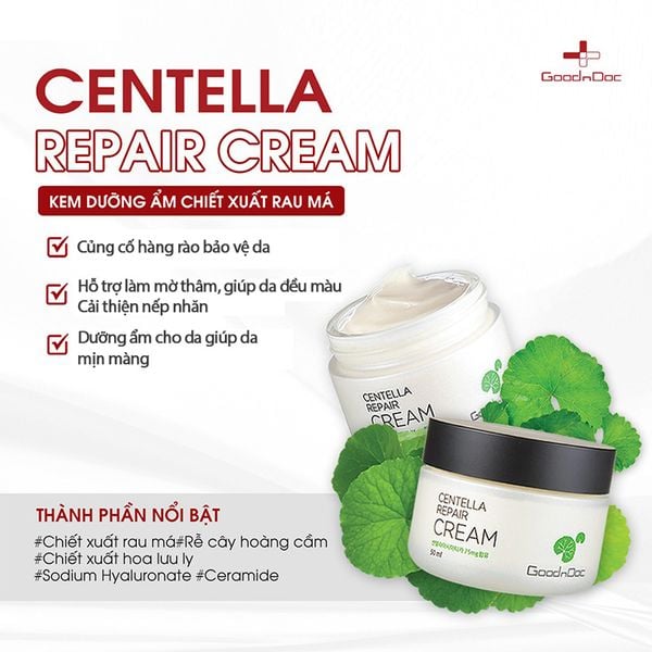 Kem Dưỡng Da GoodnDoc Cấp Ẩm, Làm Dịu Da, Hỗ Trợ Mờ Thâm Nám Centella Repair Cream 50ml 