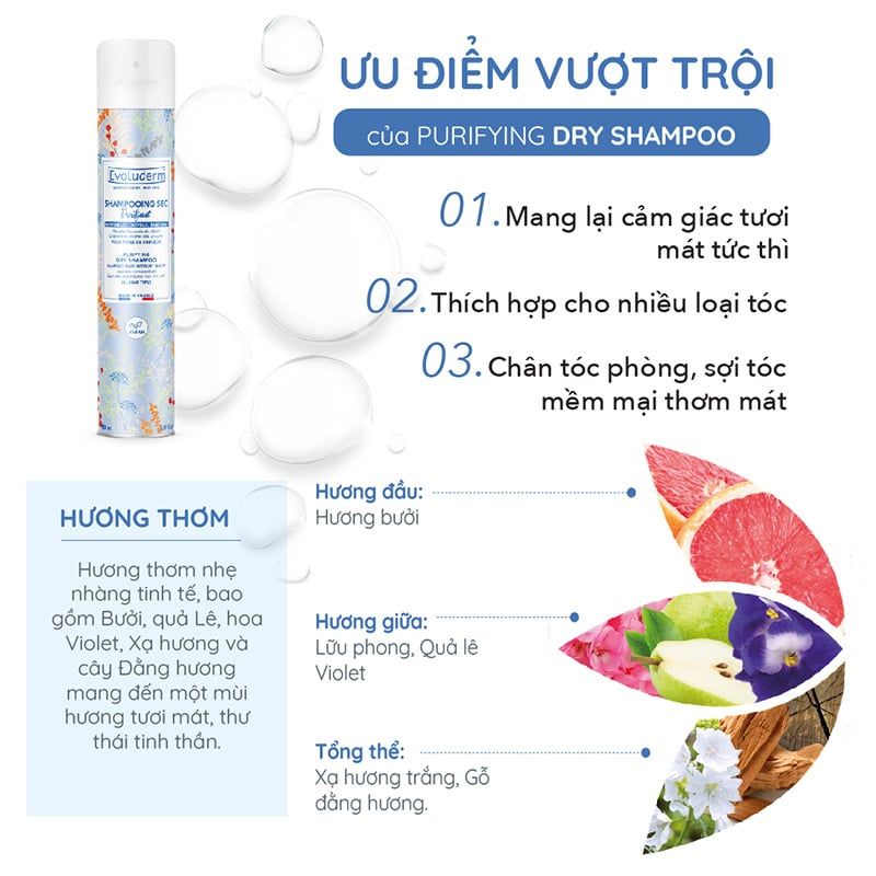 Dầu Gội Khô Evoluderm Purifying Shampoo Dry 200ml