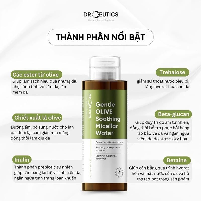 Nước Tẩy Trang Drceutics Làm Dịu Da Gentle Olive Soothing Micellar Water 500ml